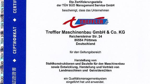 Treffler News und Neuigkeiten - Treffler ist ISO 9001 zertifiziert
